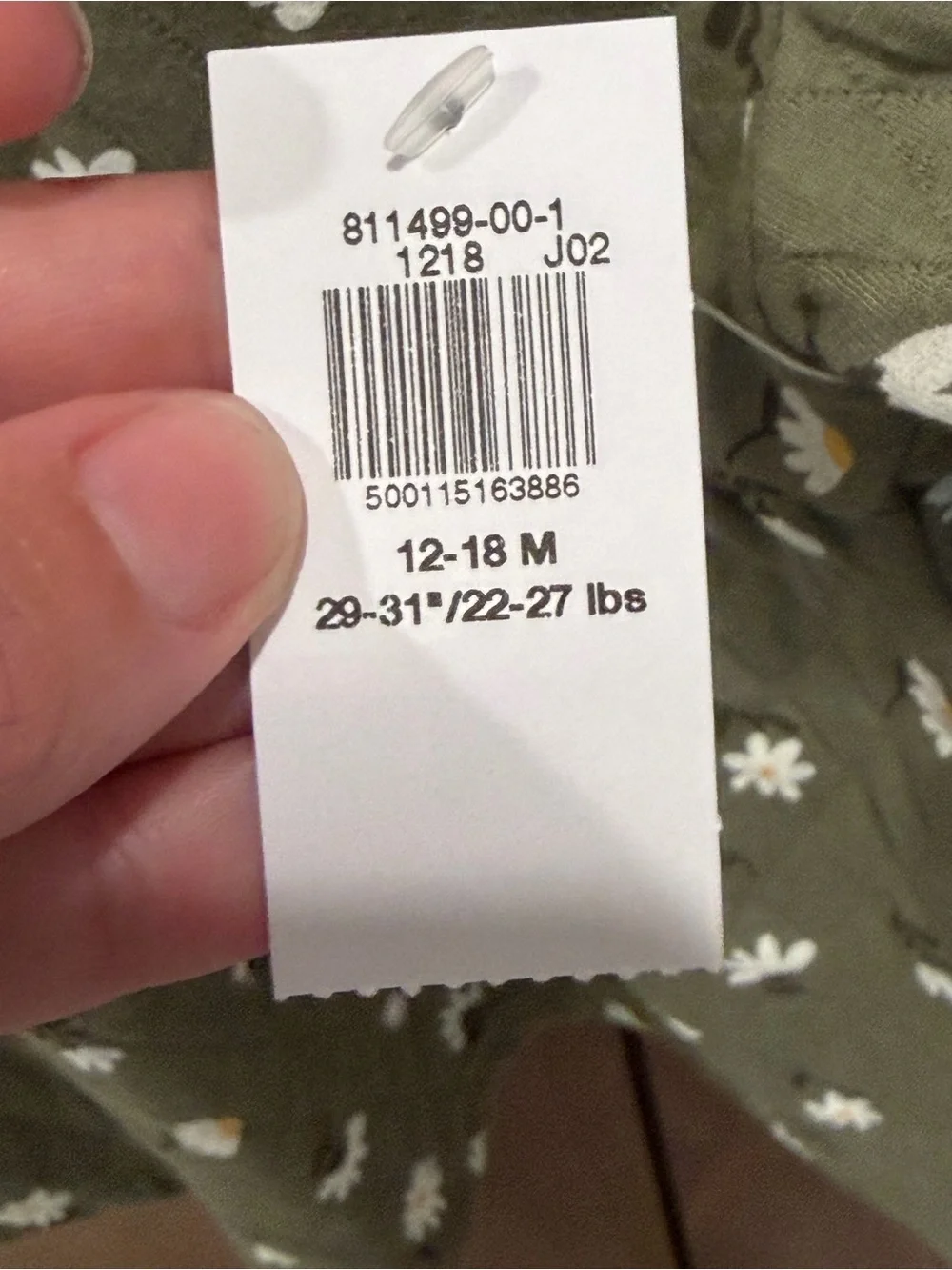 Old Navy Baby Girls Olive Floral Quilted Long Sleeve Dress, 12-18 months, NWT